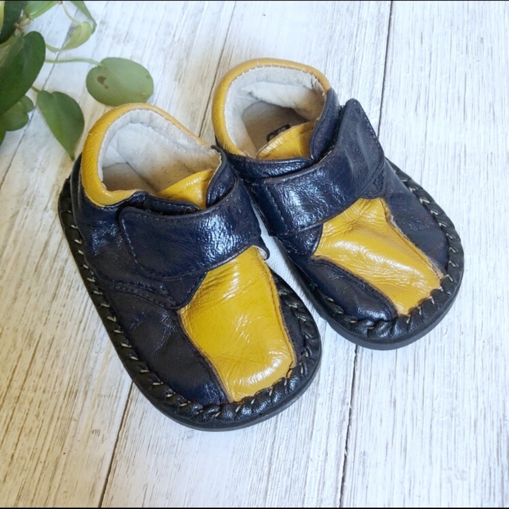 See Kai Run Color Block Yellow and Blue Leather Velcro Shoes